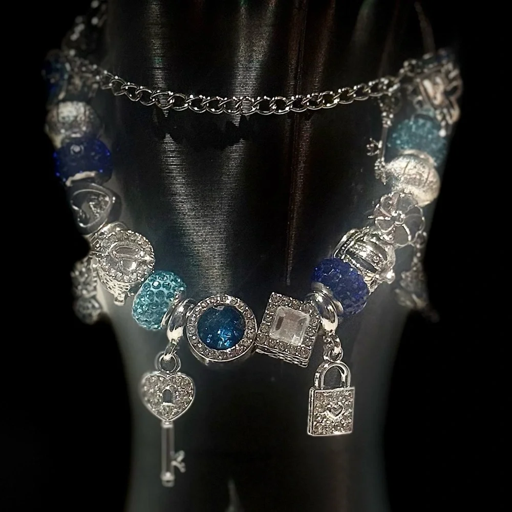 Elegant Silver and Blue Charm Bracelet
